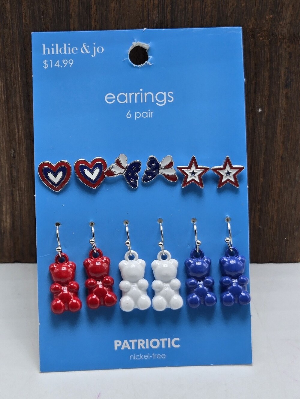 NWT Hildie & Jo 6 Pairs of Earrings Pierced Patriotic Bears USA Costume Fashion
